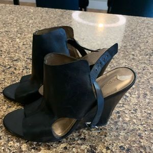 Black Leather Wedge